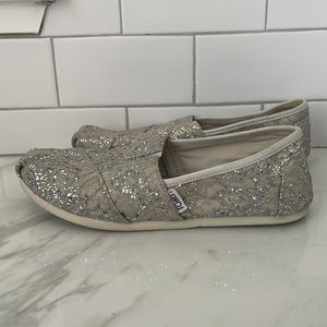 Tom’s silver lace glitter shoes. Size 7.5